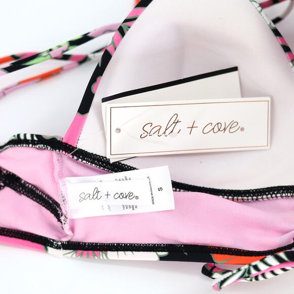 Salt+Cove Women Floral Print Shirred Tied Front Longline Swim Bikini Top Size S - Picture 7 of 7